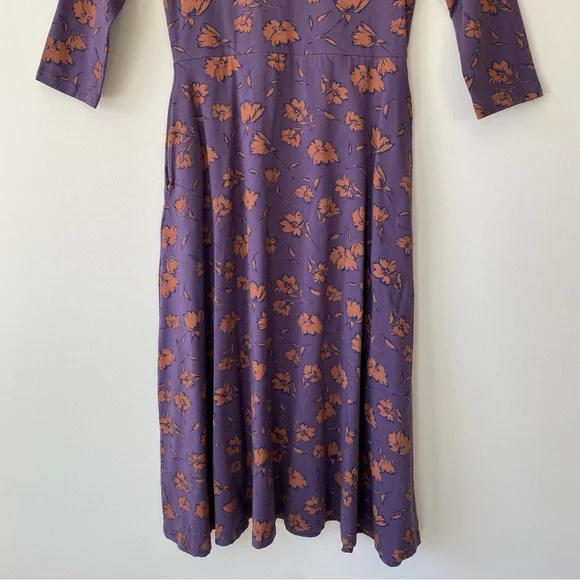 Pact Organic Brush Floral Currant Fit & Flare Midi Party Dress Size Small - Picture 4 of 15